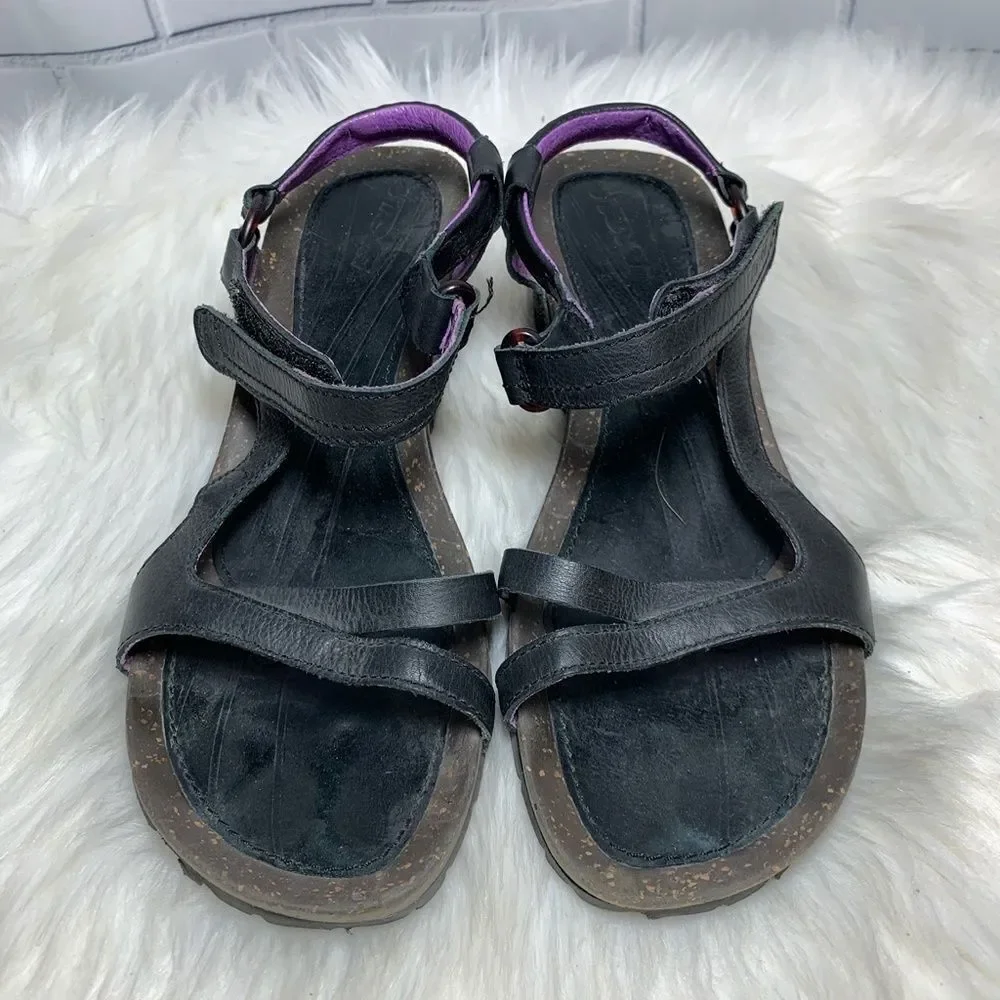 Teva Ysidro‎ Black Leather Wedge Sandals Size 10